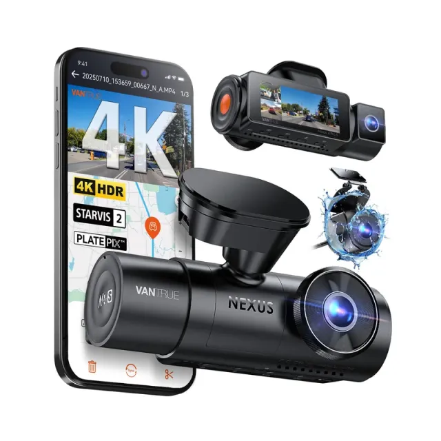 Vantrue Nexus 4 Pro S three-channel camera system in the manufacturer's product photo